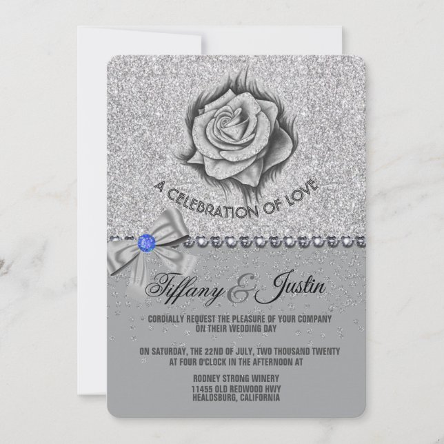 Invitaciones a bodas de purpurina, Rosa, diamantes (Anverso)
