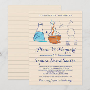 Invitaciones a bodas de química azul y Naranja