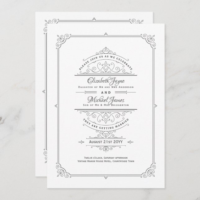 Invitaciones a bodas de regencia Vintage Tema clás (Anverso / Reverso)