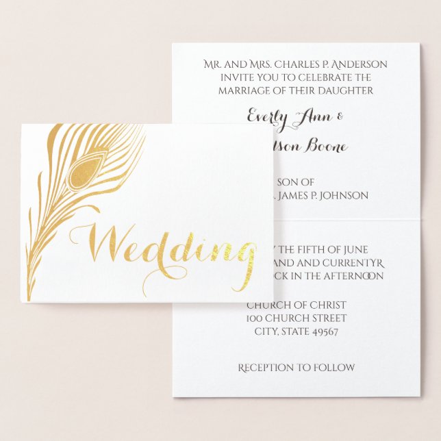 Invitaciones a bodas de Relieve metalizado dorado  (Demostración)
