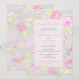 Invitaciones a bodas de Shabby Chic, Rosa y Gris