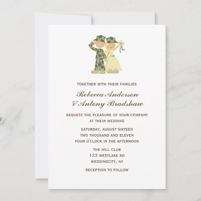 Invitaciones a bodas de soldados y novias (Anverso)