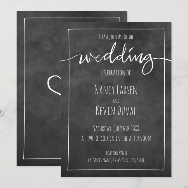 Invitaciones a bodas de tipografía de pizarras ant (Anverso / Reverso)