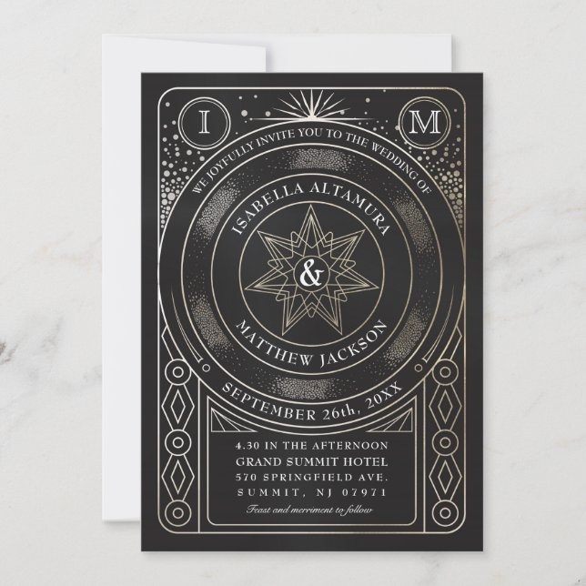 Invitaciones a bodas de unión celestial (oro) (Anverso)