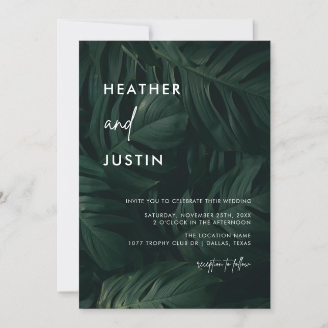 Invitaciones a bodas de verano tropical de destino (Anverso)