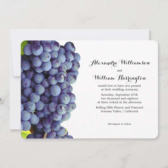 Invitaciones a bodas de viña de uvas moradas (Anverso)