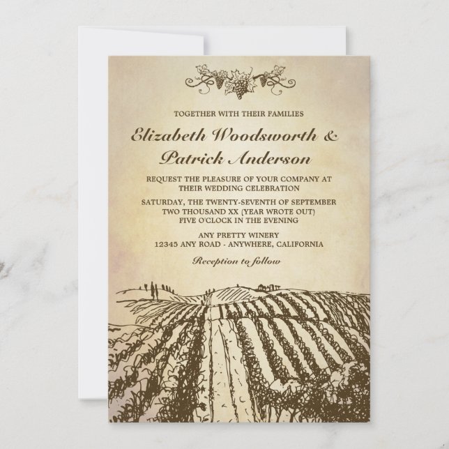 Invitaciones a bodas de viñedos de la bodega Tosca (Anverso)