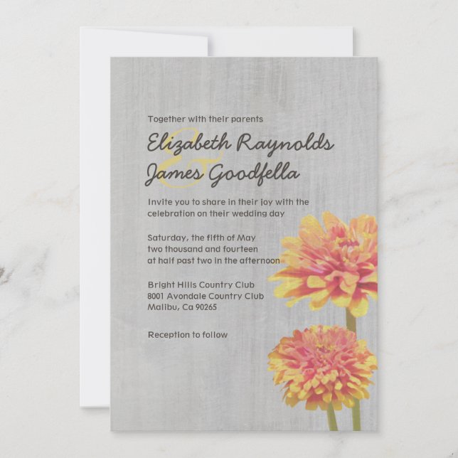 Invitaciones a bodas de zinnia vintage (Anverso)