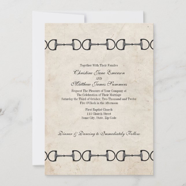 Invitaciones a bodas ecuestres en inglés de bits v (Anverso)