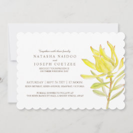 Invitaciones a bodas en acuarela de leucadendron a