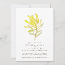 Invitaciones a bodas en acuarela de leucadendron a