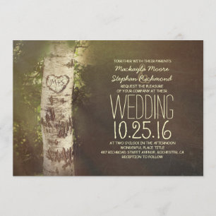 Invitaciones a bodas en árboles de abedul rústico