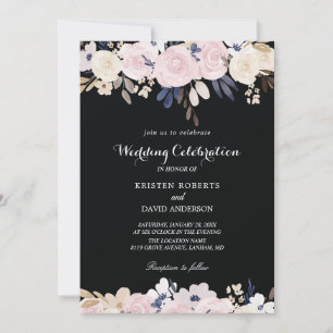 invitaciones a bodas en blanco y negro rosa floral