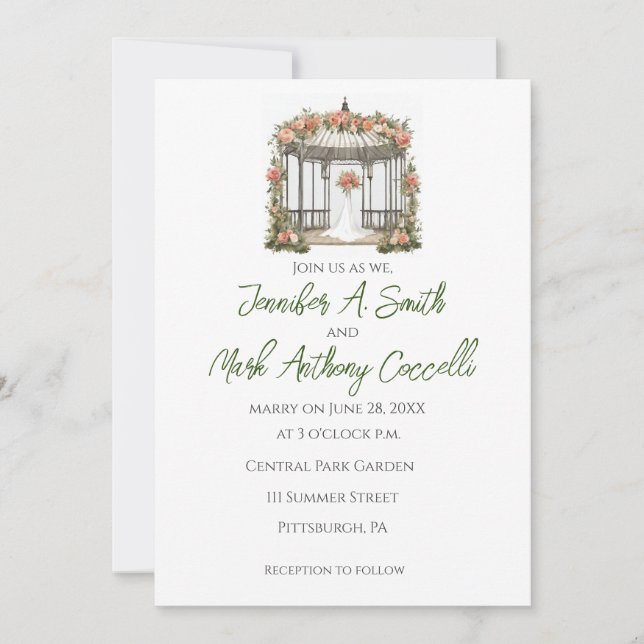 Invitaciones a bodas en el jardín de Gazebo con Ro (Anverso)