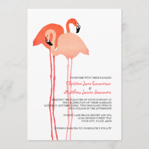 Invitaciones a bodas en la playa de Flamingos rosa