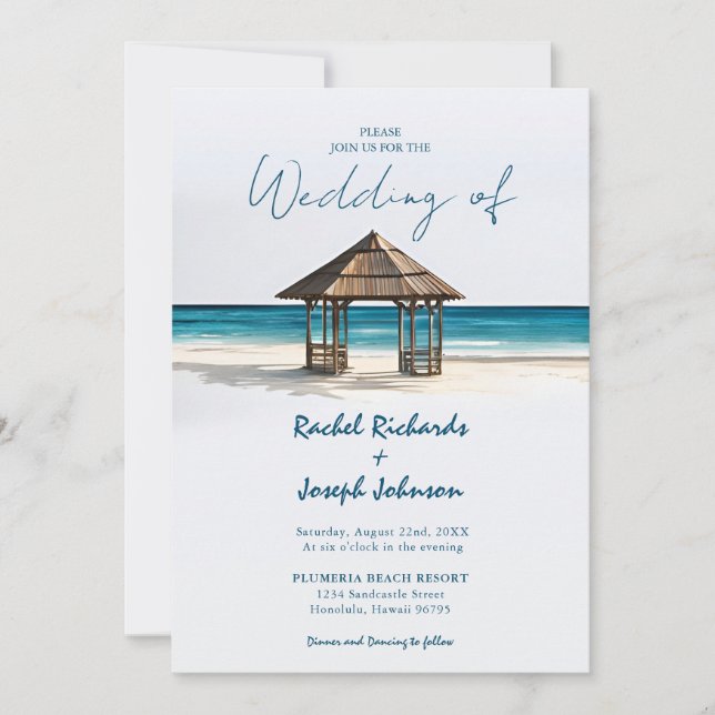 Invitaciones a bodas en la playa de Gazebo en la c (Anverso)