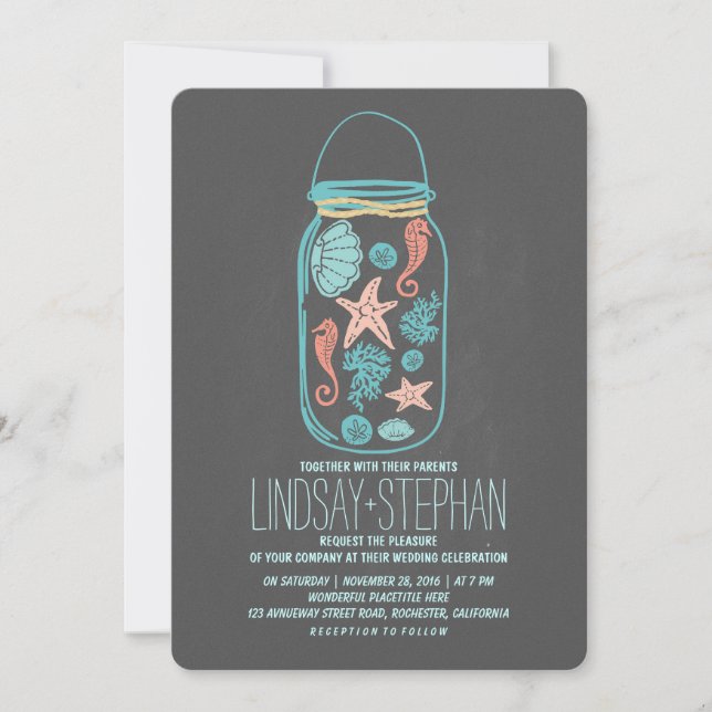 Invitaciones a bodas en la playa de jarros de mari (Anverso)