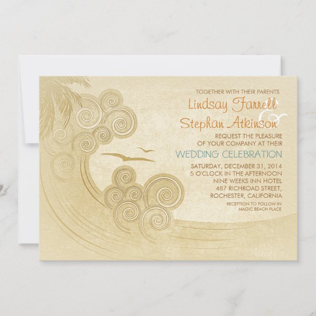 Invitaciones a bodas en la playa de las olas del m (Anverso)
