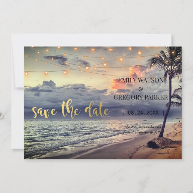 Invitaciones a bodas en la playa del océano azul v (Anverso)