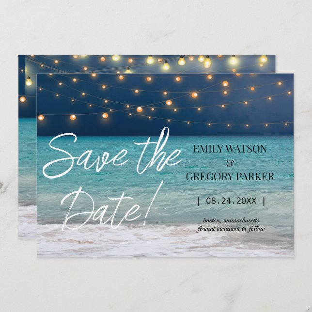 Invitaciones a bodas en la playa del océano azul v (Anverso / Reverso)