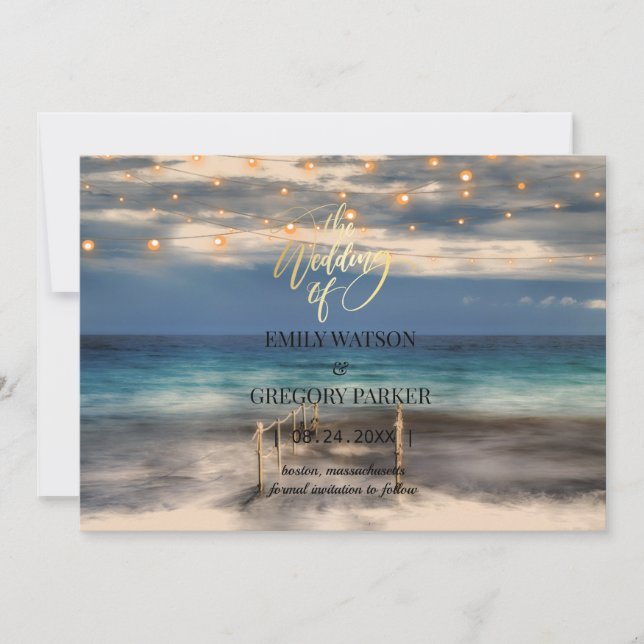 Invitaciones a bodas en la playa del océano azul v (Anverso)