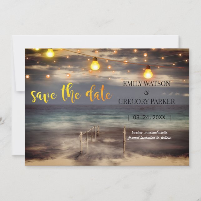 Invitaciones a bodas en la playa del océano azul v (Anverso)
