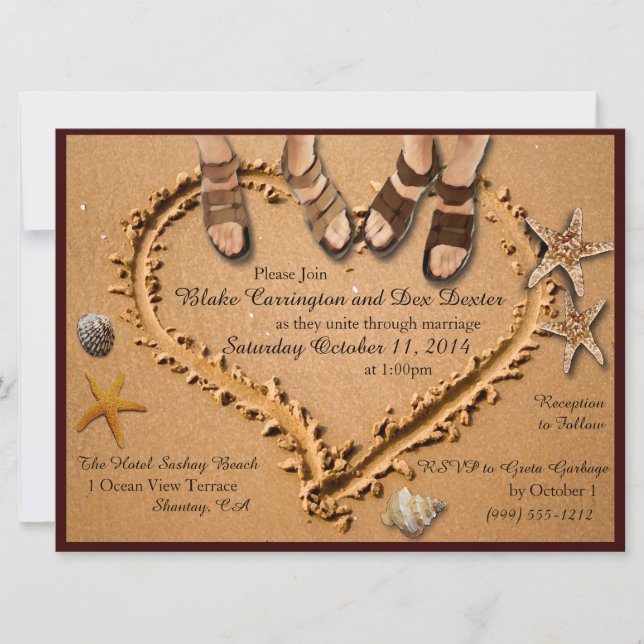 Invitaciones a bodas en la playa gay (Anverso)