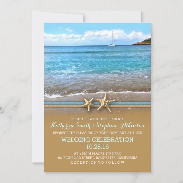 Invitaciones a bodas en mar de playa (Anverso)