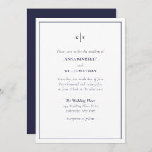 Invitaciones a bodas en monograma azul de la Marin