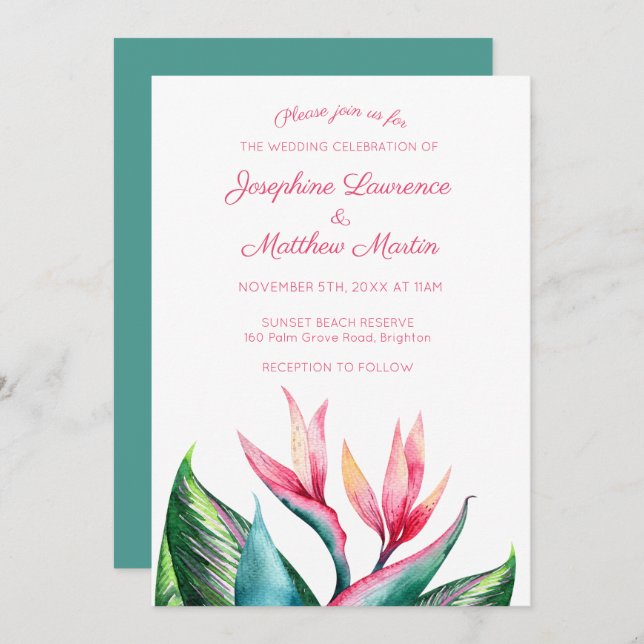 Invitaciones a bodas en monograma con pájaro del p (Anverso / Reverso)