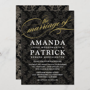 Invitaciones a bodas en negro y oro en estilo art