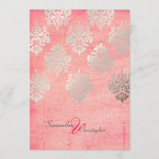 Invitaciones a bodas en plata de Grunge Damask/pin