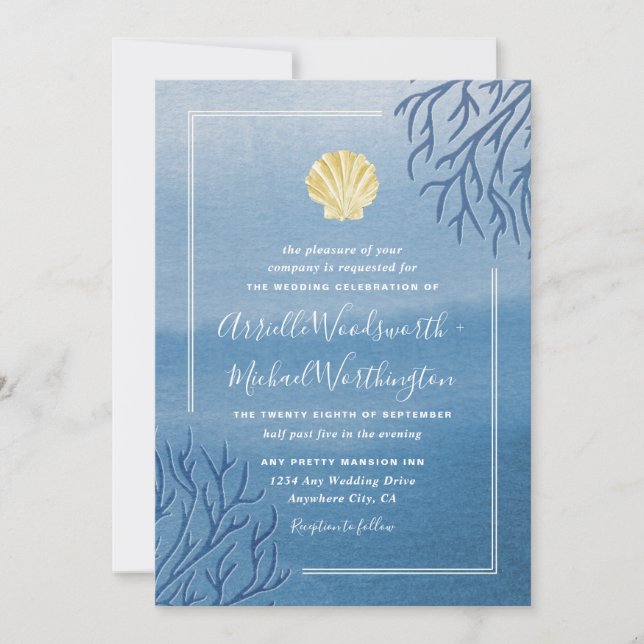 Invitaciones a bodas en playa de arrecifes de cora (Anverso)
