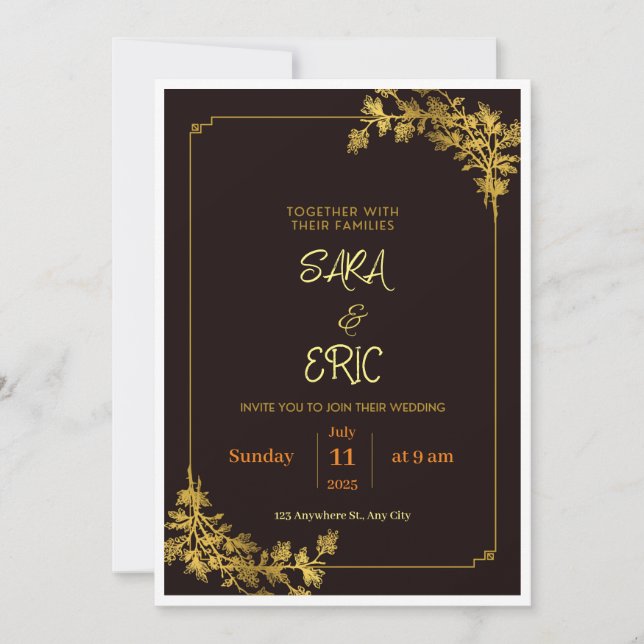 Invitaciones a bodas estéticas en rojo oscuro y Na (Anverso)