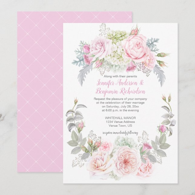 Invitaciones a bodas florales de Boho Rosas Hydran (Anverso / Reverso)