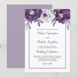 Invitaciones a bodas florales de color gris morado