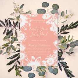 Invitaciones a bodas florales de coral en Rubor