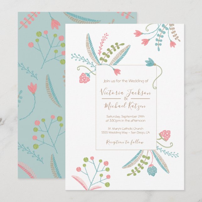 Invitaciones a Bodas Florales de Embroidery (Anverso / Reverso)