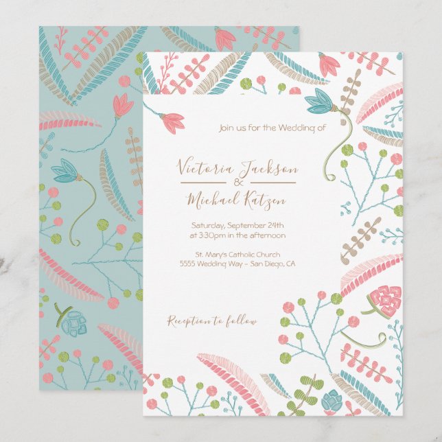 Invitaciones a Bodas Florales de Embroidery (Anverso / Reverso)