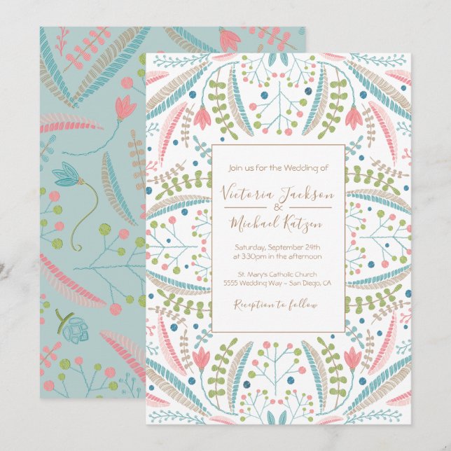 Invitaciones a Bodas Florales de Embroidery (Anverso / Reverso)