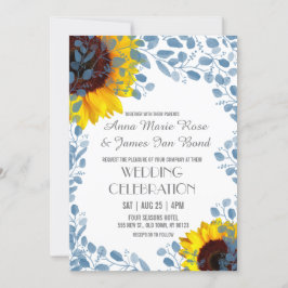 Invitaciones a bodas florales de girasol azul en f