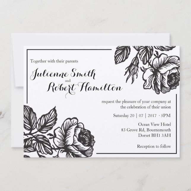 Invitaciones a bodas florales de Moda Rústica para (Anverso)