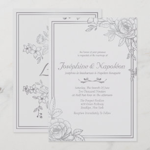 Invitaciones a bodas florales de plata y gris