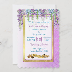 Invitaciones a bodas florales en la glicinia púrpu
