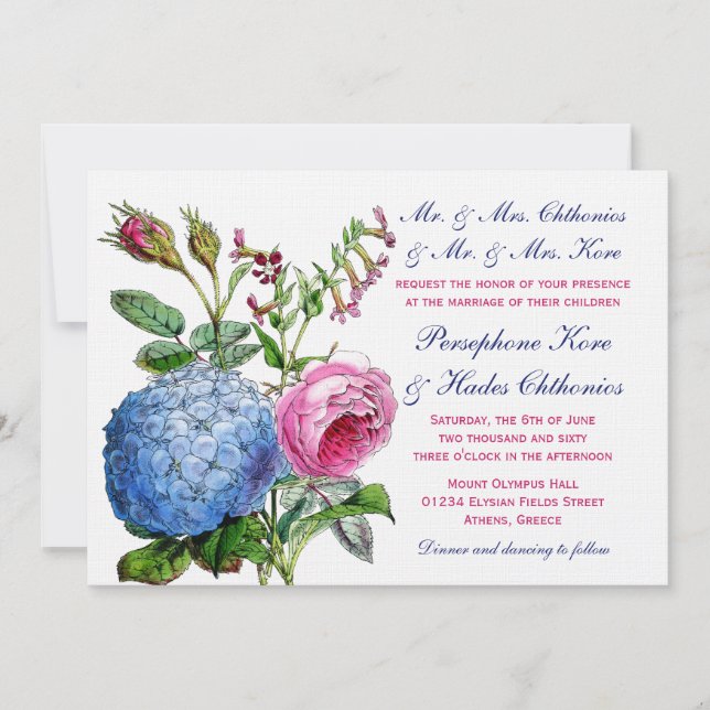 Invitaciones a bodas florales para Rosas de Hydran (Anverso)