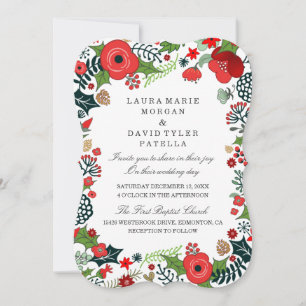 Invitaciones a bodas florales rojas y verdes para 