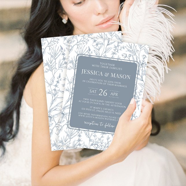 Invitaciones a bodas florales y polvorientas clási (Subido por el creador)