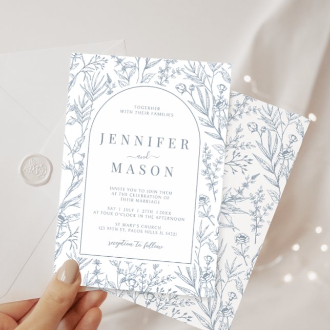 Invitaciones a bodas florales y polvorientas clási (Subido por el creador)