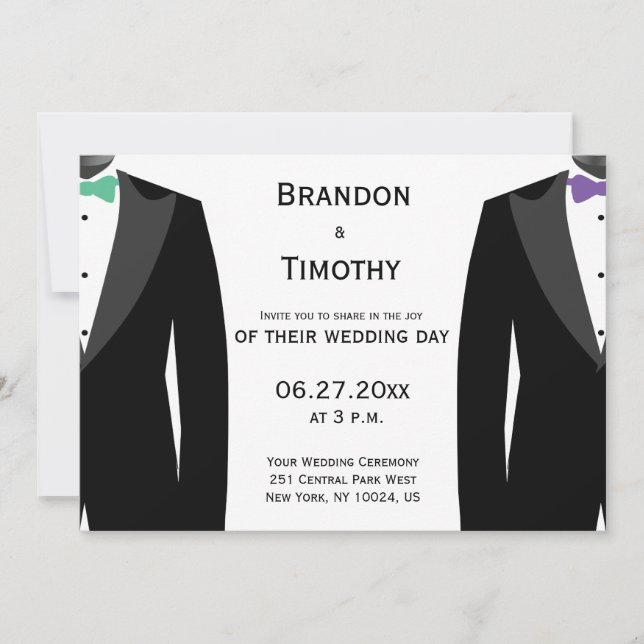 Invitaciones a bodas gay, amarre verde y púrpura (Anverso)