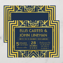 Invitaciones a bodas geométricas de marina y oro